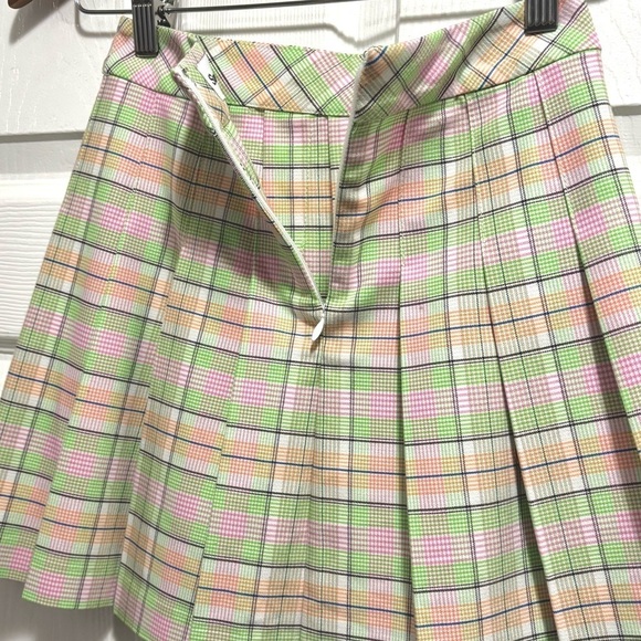 Aritzia Sunday Best Sun-deh Pleated Mini Skirt lime/fuchsia Plaid Size 00 XXS - Picture 8 of 11